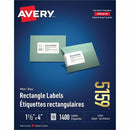 Avery White Rectangle Labels 1-1/2" x 4" , for Laser and Ink 05159