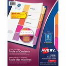 Avery Ready Index&reg; Table of Content Dividers, 5 tabs, 6  11518