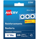 Avery White Reinforcement Labels, 1/4" Diameter, 225/pk 2350