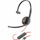 Poly Blackwire 3210 Monaural USB-C Headset +USB-C/A Adapter (Bulk 8X214A6