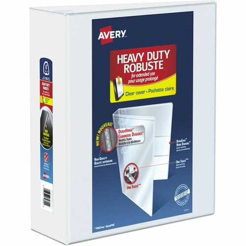 Avery&reg; Heavy-Duty View 3 Ring Binder, 4" One Touch Slant Rings, Holds 8.5" x 11" Paper, White (79704) AVE79704