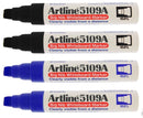 Artline 5109A Big Nib 10mm Dry Erase Extra Thick Whiteboard Markers, 4 Markers (2 Black, 2 Blue)