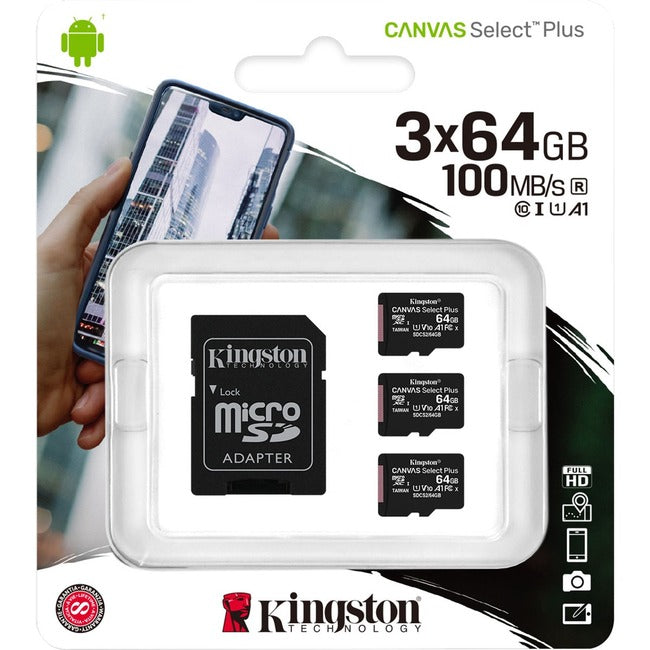 Kingston Canvas Select Plus 64 GB Class 10/UHS-I (U1) microSDXC - 3 Pack