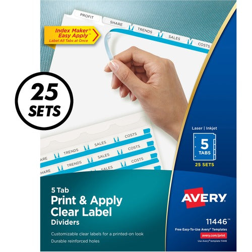 Avery&reg; Avery(R) 5-Tab Print & Apply Clear Label Dividers, 25 Sets (11446) - AVE11446