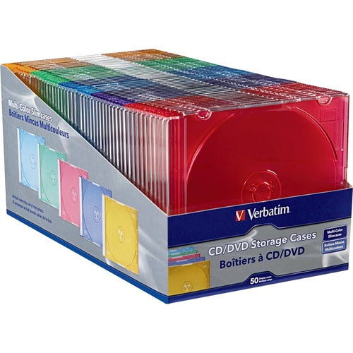 Verbatim CD/DVD Color Slim Jewel Cases, Assorted - 50pk - VER94178