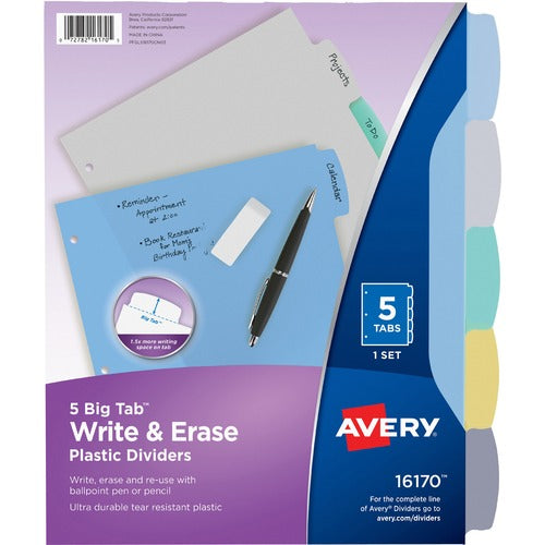 Avery&reg; Avery Big Tab Write & Erase Durable Dividers, 5 Multicolor Tabs - AVE16170