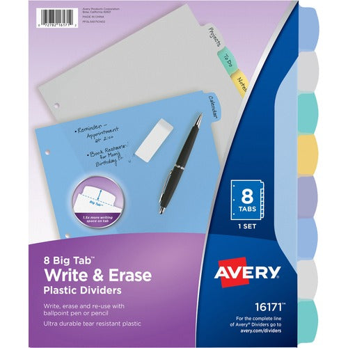 Avery&reg; Avery Big Tab Write & Erase Durable Plastic Dividers, 8 Multicolor Tabs, 1 Set - AVE16171