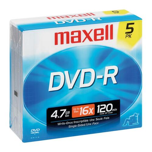 Maxell DVD Recordable Media - DVD-R - 16x - 4.70 GB - 5 Pack Jewel Case - MAX638002