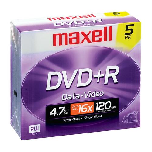 Maxell DVD Recordable Media - DVD+R - 16x - 4.70 GB - 5 Pack Jewel Case - MAX639002