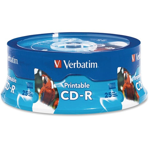 Verbatim CD-R 700MB 52X White Inkjet Printable, Hub Printable - 25pk Branded Spindle - VER96189