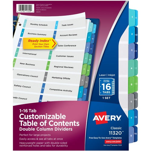 Avery&reg; Avery Double Column 16 Tab Dividers, Customizable TOC, 1 Set (11320) - AVE11320
