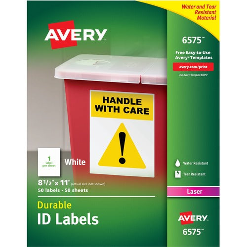 Avery&reg; Durable ID Labels, Permanent Adhesive, 8-1/2" x 11" , Matte White, 50 Labels - AVE06575