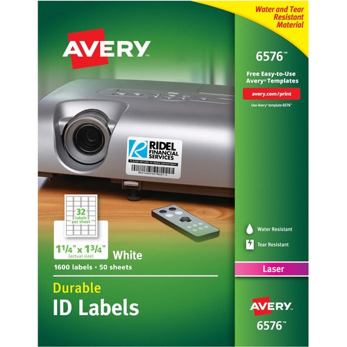 Avery&reg; Durable ID Labels, Permanent Adhesive, 1-1/4" x 1-3/4" , 1,600 Labels - AVE06576 OVZ