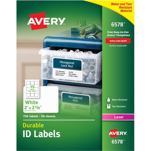 Avery&reg; Durable ID Labels, Permanent Adhesive, 2" x 2-5/8" , 750 Labels - AVE06578