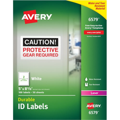 Avery&reg; Avery&reg; Permanent Durable ID Labels, TrueBlock(R), 5" x 8-1/8" , Matte White, 100 Labels (6579) AVE06579