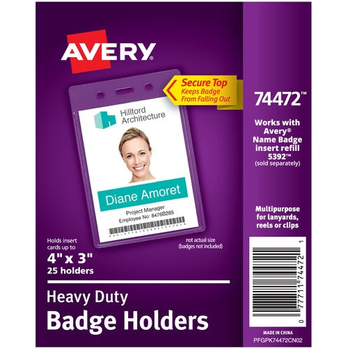 Avery&reg; Heavy Duty Secure Top(TM) Badge Holders - AVE74472