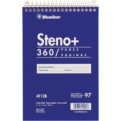 Blueline White Paper Wirebound Steno Pad - BLIAT12B