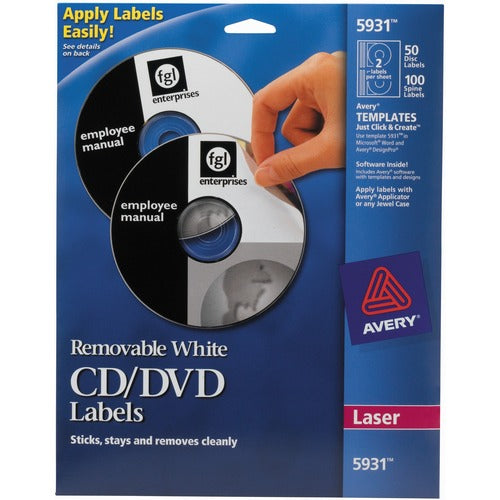 Avery&reg; 5931 Laser Labels Shuttered Jewel Case Inserts With Software for CD/DVD - AVE05931