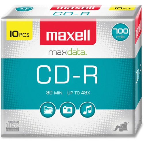 Maxell CD Recordable Media - CD-R - 40x - 700 MB - 10 Pack Slim Jewel Case - MAX648210