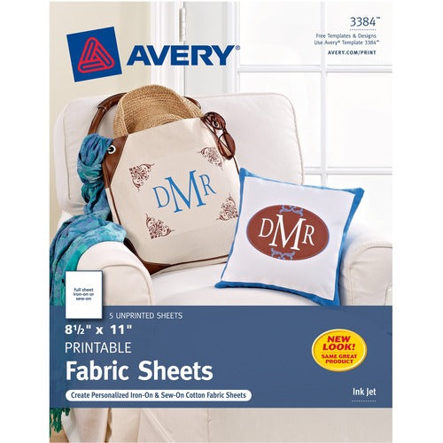 Avery&reg; Printable Fabric, 8-1/2" x 11" , Inkjet Printers, 5 Sheets (3384) - AVE03384