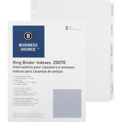 Business Source 3-Ring Plain Tab Indexes - BSN20070