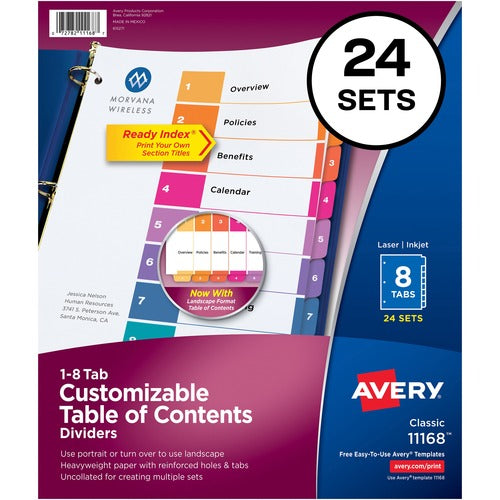 Avery&reg; Avery Ready Index 8 Tab Dividers, Customizable TOC, 24 Sets (11168) - AVE11168
