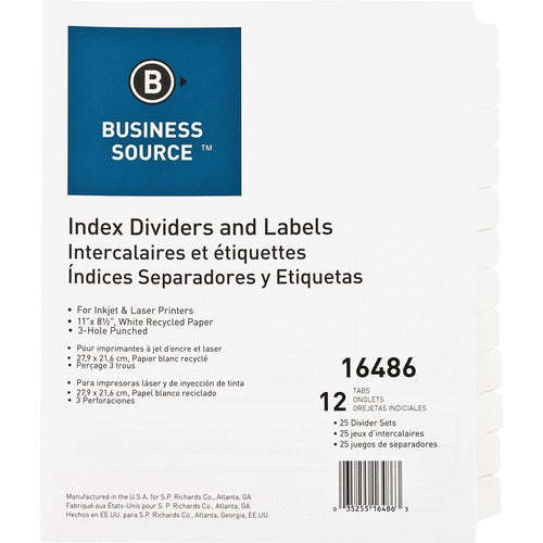 Business Source Customize 12-Tab Index Dividers - BSN16486