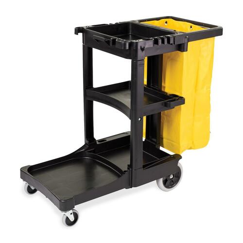 Rubbermaid Cleaning Cart with Zippered Yellow Vinyl Bag - RUB617388BLA OVZ  FRN