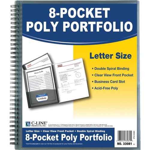 C-Line 8-Pocket Spiral-bound Poly Portfolio - CLI33081