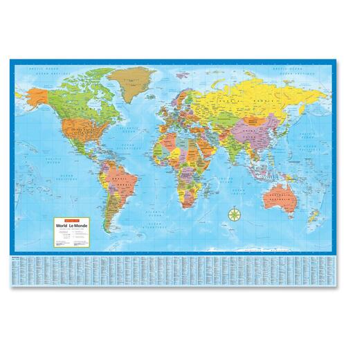 CCC Laminated Bilingual World Wall Map - CCC80011