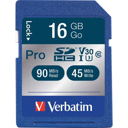 Verbatim 16GB Pro 600X SDHC Memory Card, UHS-I V30 U3 Class 10 - VER98046