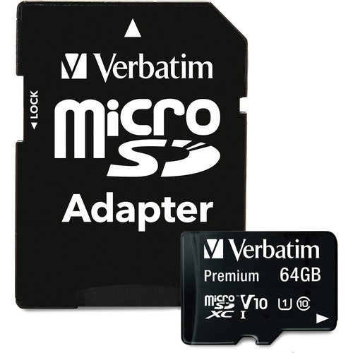 Verbatim 64GB Premium microSDXC Memory Card with Adapter, UHS-I V10 U1 Class 10 - VER44084