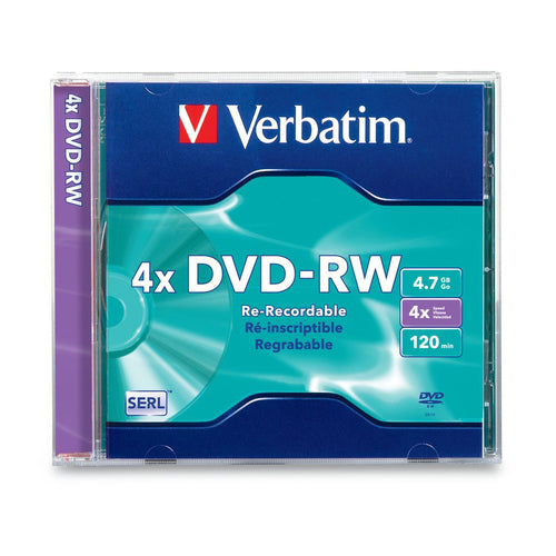 Verbatim DVD-RW 4.7GB 4X with Branded Surface - 1pk Slim Case - VER94836