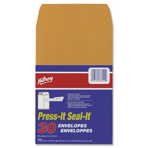 Hilroy Press-It Seal-It Kraft Adhesive Envelopes - HLR76042