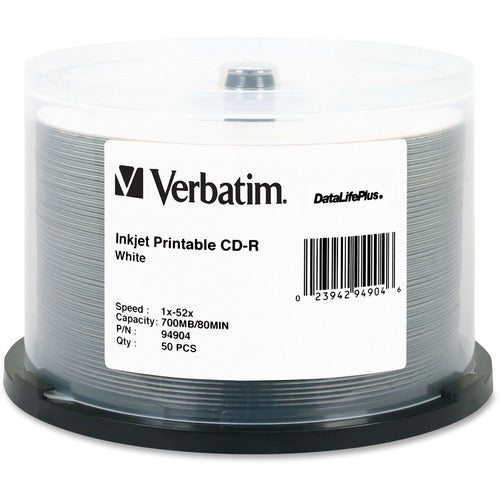 Verbatim Verbatim CD-R 700MB 52X DataLifePlus White Inkjet Printable - 50pk Spindle VER94904