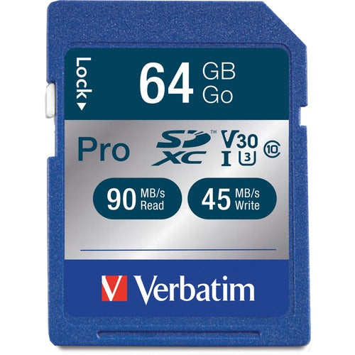 Verbatim 64GB Pro 600X SDXC Memory Card, UHS-I V30 U3 Class 10 - VER98670