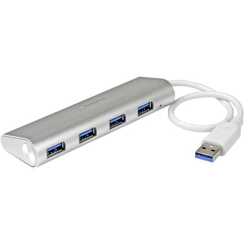 StarTech.com 4 Port Portable USB 3.0 Hub with Built-in Cable - Aluminum and Compact USB Hub - STCST43004UA
