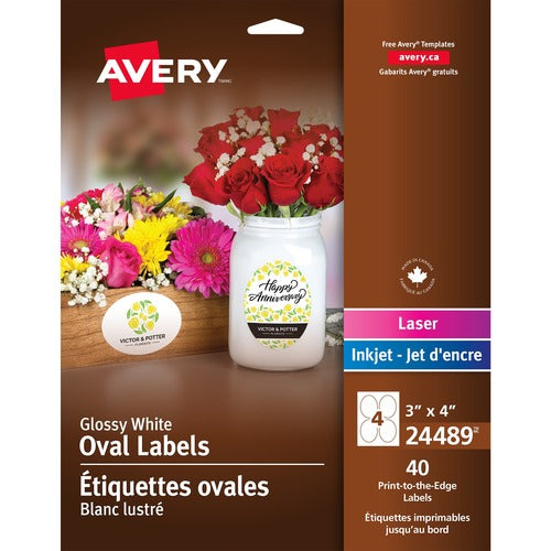 Avery&reg; Glossy White Oval Labels - AVE24489