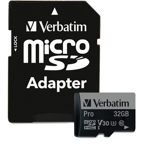 Verbatim Verbatim 32GB Pro 600X microSDHC Memory Card with Adapter, UHS-I V30 U3 Class 10 VER47041