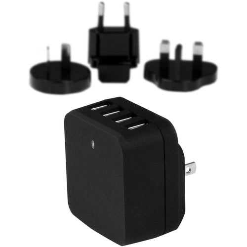 StarTech.com Star Tech.com Travel USB Wall Charger - 4 Port - Black - Universal Travel Adapter - International Power Adapter - USB Charger STCUSB4PACBK