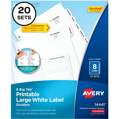 Avery&reg; Big Tab Printable Large White Dividers with Easy Peel, 8 Tabs - AVE14441