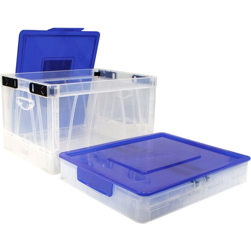 Storex Collapsible Crate with Lid, Clear/Blue - STX61819B04C