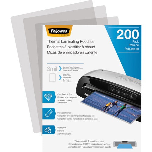 Fellowes Thermal Laminating Pouches - Letter, 3 mil, 200 pack - FEL5743401