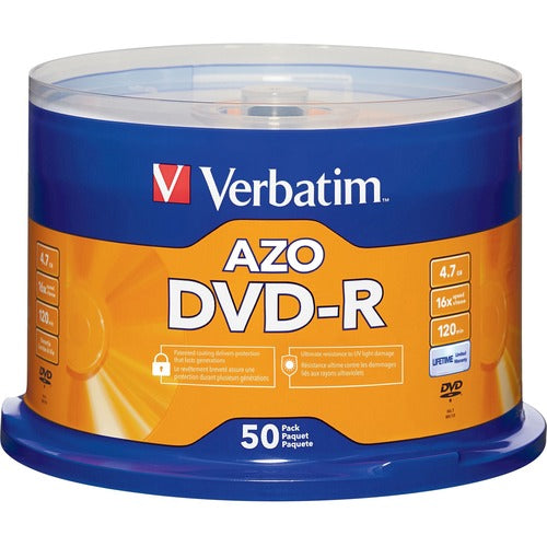 Verbatim AZO DVD-R 4.7GB 16X with Branded Surface - 50pk Spindle - VER95101
