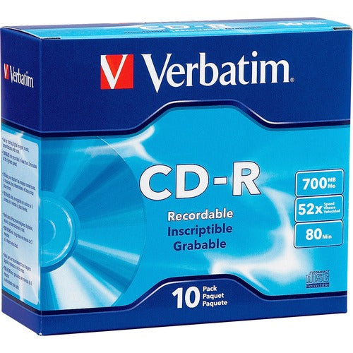 Verbatim CD-R 700MB 52X with Branded Surface - 10pk Slim Case - VER94935