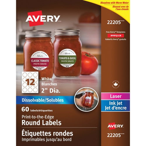 Avery&reg; Dissolvable Print-to-the-Edge Round Labels - AVE22205