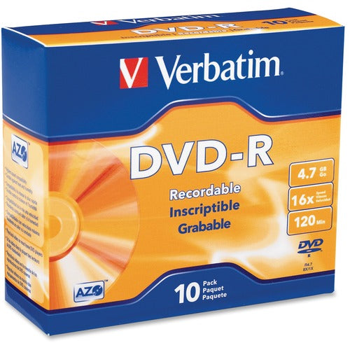 Verbatim AZO DVD-R 4.7GB 16X with Branded Surface - 10pk Slim Case - VER95099