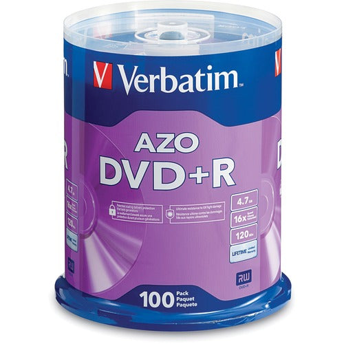 Verbatim AZO DVD+R 4.7GB 16X with Branded Surface - 100pk Spindle - VER95098