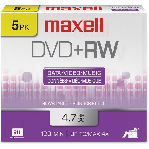 Maxell DVD Rewritable Media - DVD+RW - 4x - 4.70 GB - 5 Pack - MAX634045