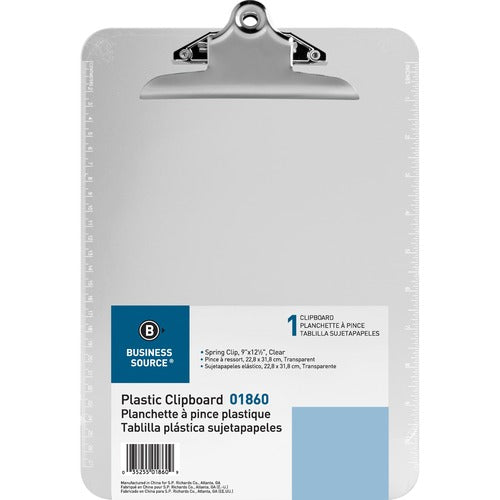 Business Source Spring Clip Plastic Clipboard - BSN01860